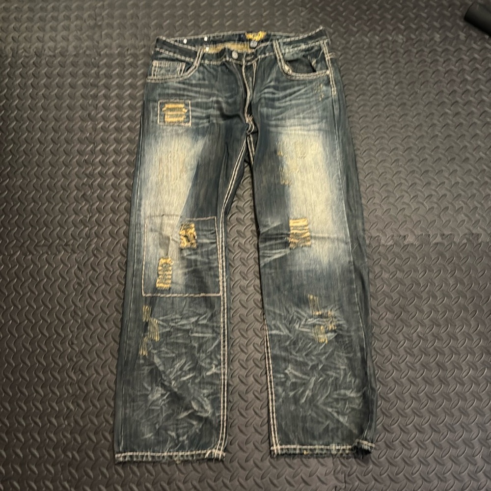 Vintage HAMA JEANS blue Denim Jean 40 x 30 Embroidered, Crystals, Bling, Hip Hop